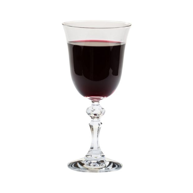 Set of six Krosno Krista red wine glasses by Glassware UK, 220ml capacity, clear glass with elegant design.