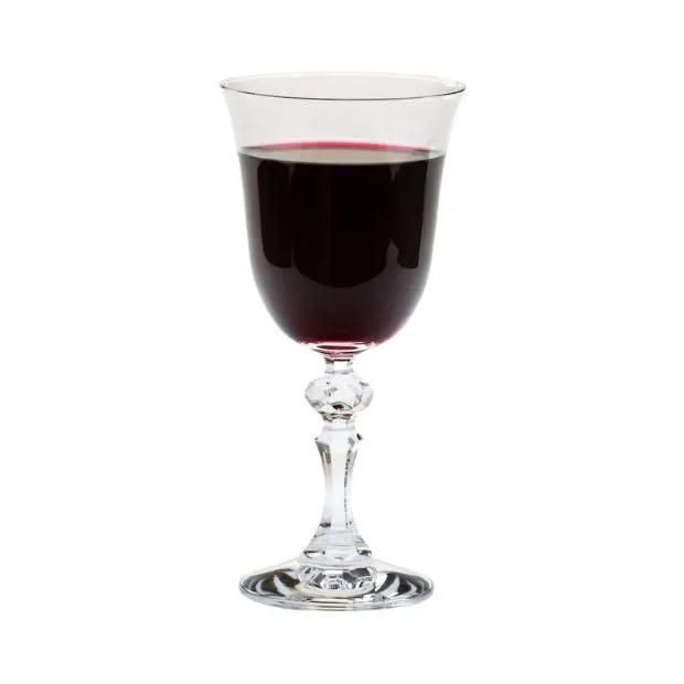 Set of six Krosno Krista red wine glasses, 220ml capacity, made of clear glass with elegant stems, perfect for wine serving.
