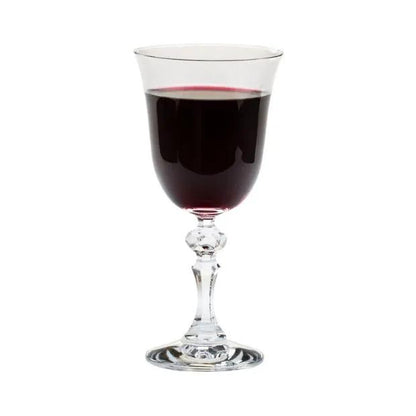 Set of six Krosno Krista red wine glasses, 220ml capacity, made of clear glass with elegant stems, perfect for wine serving.
