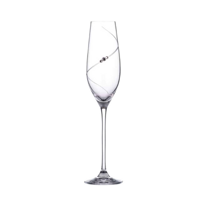 Set of six Diamante Champagne Flutes by Glassware UK in a gift box, featuring elegant crystal design with sparkling embellishments.