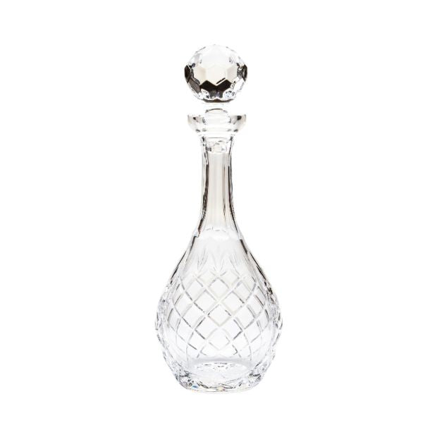 Clear glass cut crystal panelled wine decanter with a 1-liter capacity, elegant design by Glassware UK