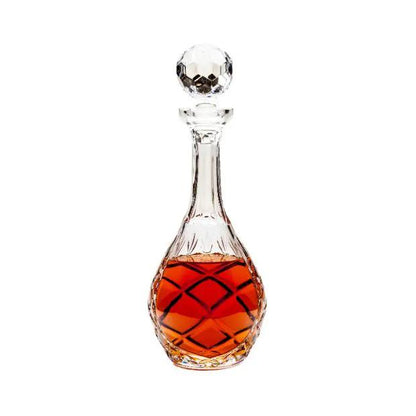 Clear glass cut crystal wine decanter with panelled design, 1-liter capacity, by Glassware UK, featuring a wide base and elegant spout.