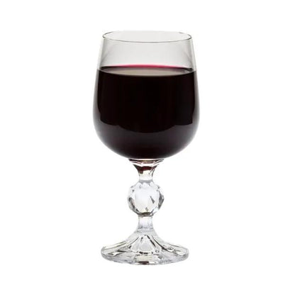 Six large Claudia Crystalite wine glasses from Glassware UK, 340ml capacity, elegant design, perfect for wine serving.