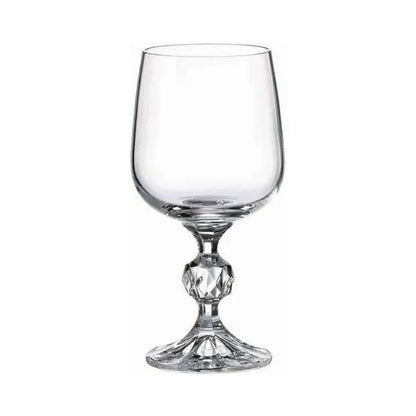 Set of six Claudia Crystalite large wine glasses by Glassware UK, 340ml capacity, clear and elegant for wine drinking.