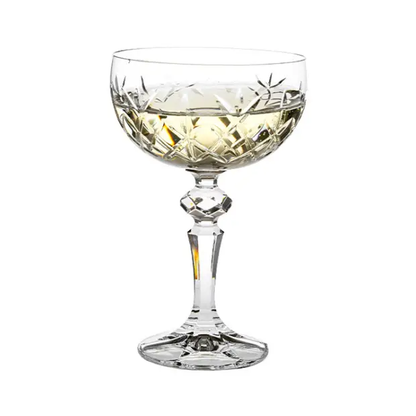 Set of six Flamenco Crystalite full cut champagne flutes from Glassware UK, 200ml capacity, elegant crystal glassware for celebrations.