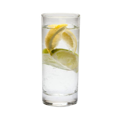 Set of six Glassware UK whisky tumblers, 290ml bar line highball glasses with clear glass and sleek design.