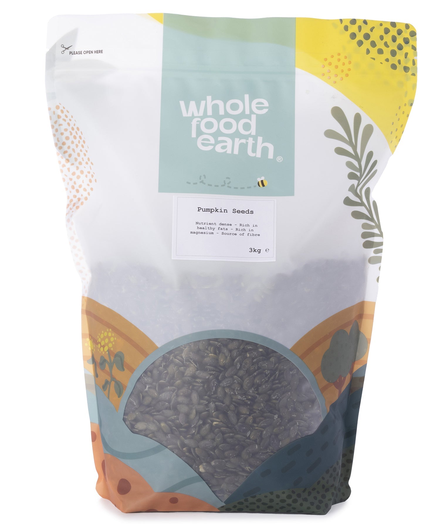 Whole Food Earth pumpkin seeds, nuts and seeds, 3kg package, fresh and crunchy pumpkin seeds for snacking or cooking.