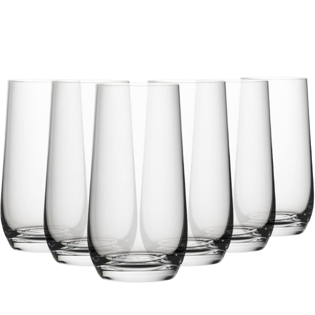 Set of six Murray highball whisky tumblers from Glassware UK, 480ml capacity, clear glass with sleek design.