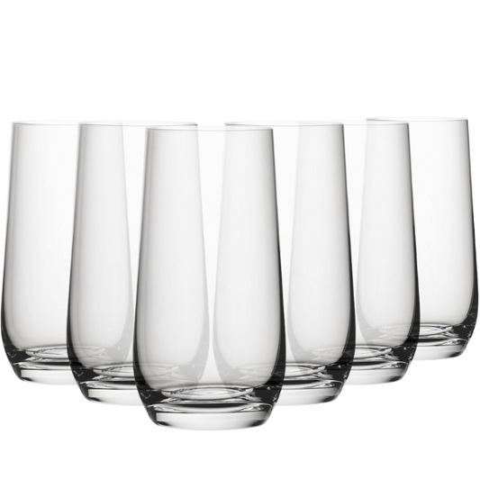 Set of six Murray highball whisky tumblers from Glassware UK, 480ml capacity, clear glass with sleek design.