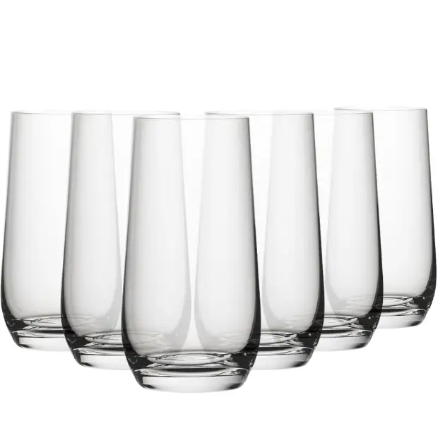 Set of six Glassware UK Murray highball whisky tumblers, 480ml, clear glass with a sleek, modern design for cocktails and drinks.