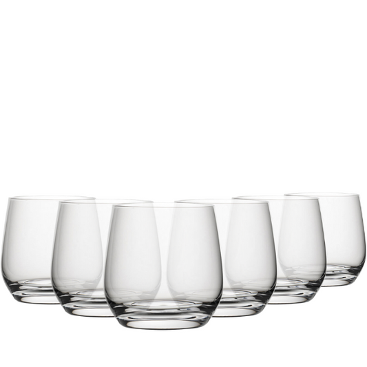 Set of six Murray DOF glass whisky tumblers from Glassware UK, 360ml capacity, clear and stylish for everyday use.