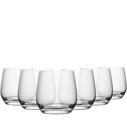 Set of six Murray DOF glass tumblers by Glassware UK, 360ml whisky tumblers with clear, sturdy glass design.