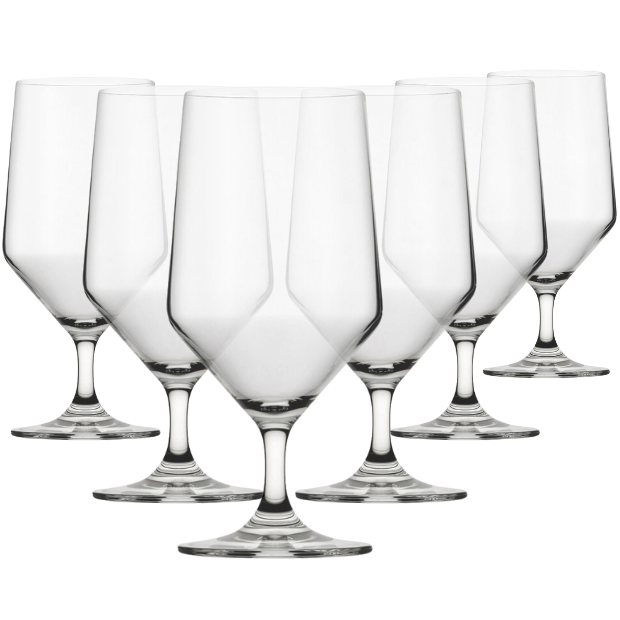 Six Murray stemmed beer tankards by Glassware UK, 460ml capacity, clear glass with a sturdy stem and wide opening.