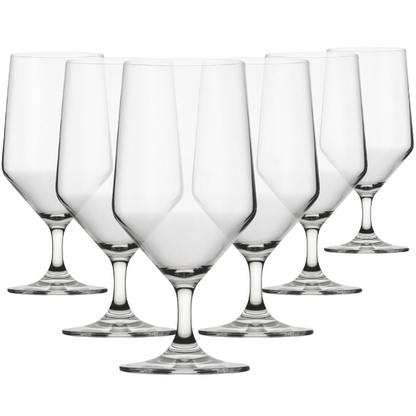 Six Murray stemmed beer tankards by Glassware UK, 460ml capacity, clear glass with a sturdy stem and wide opening.