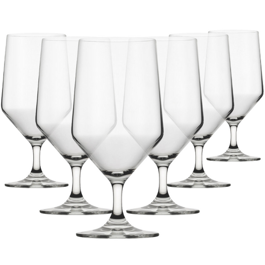 Six Murray stemmed beer tankards by Glassware UK, 460ml capacity, clear glass with a sturdy stem and wide opening.