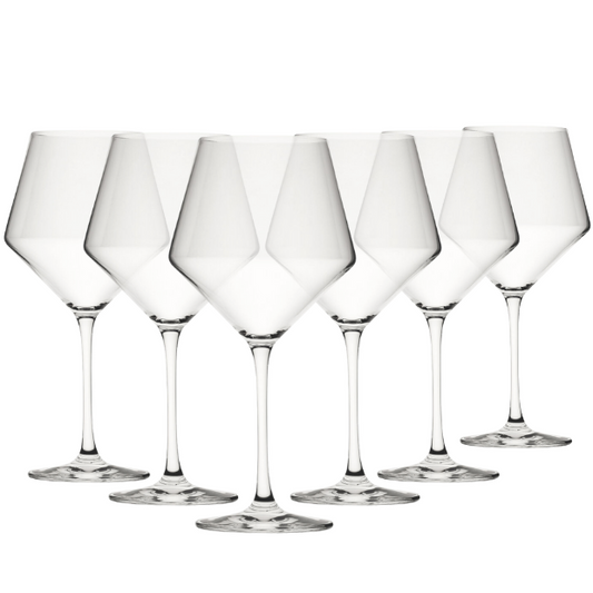 Set of six Murray Bordeaux wine glasses by Glassware UK, 700ml capacity, clear glass with elegant shape for red wine.