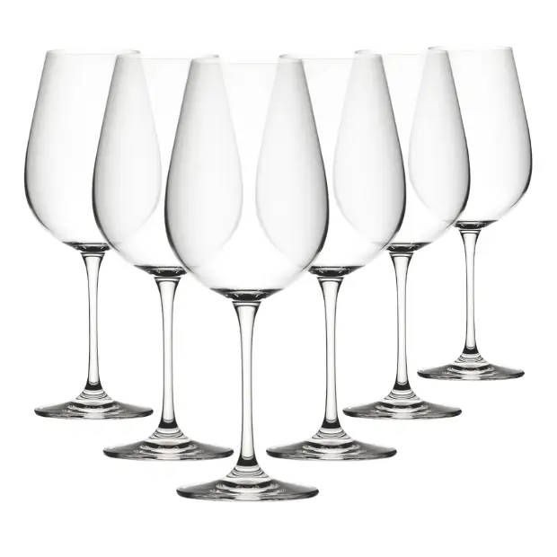 Set of six Mississippi wine glasses from Glassware UK, 650ml capacity, clear glass with elegant design for wine serving.