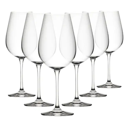Set of six Mississippi wine glasses from Glassware UK, 650ml capacity, clear glass with elegant design for wine serving.