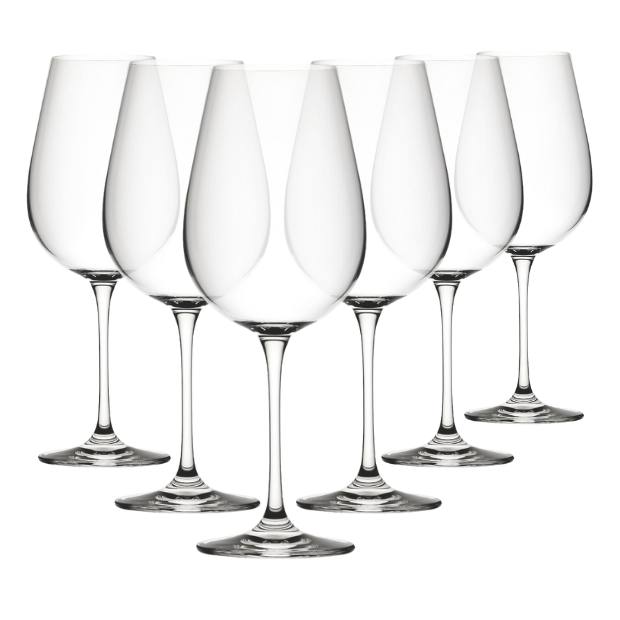 Set of six Glassware UK Seine wine glasses, 680ml capacity, clear glass with elegant shape, suitable for red and white wines.