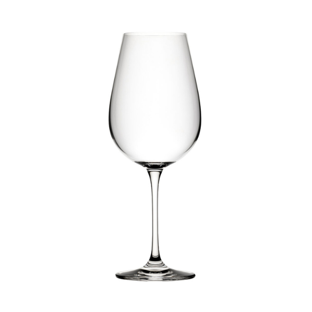 Set of six Mississippi wine glasses by Glassware UK, 650ml capacity, clear glass with elegant shape for wine serving.