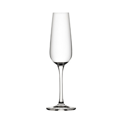 Set of six Mississippi Glass Flutes by Glassware UK, 210ml champagne flutes with clear glass and elegant design.