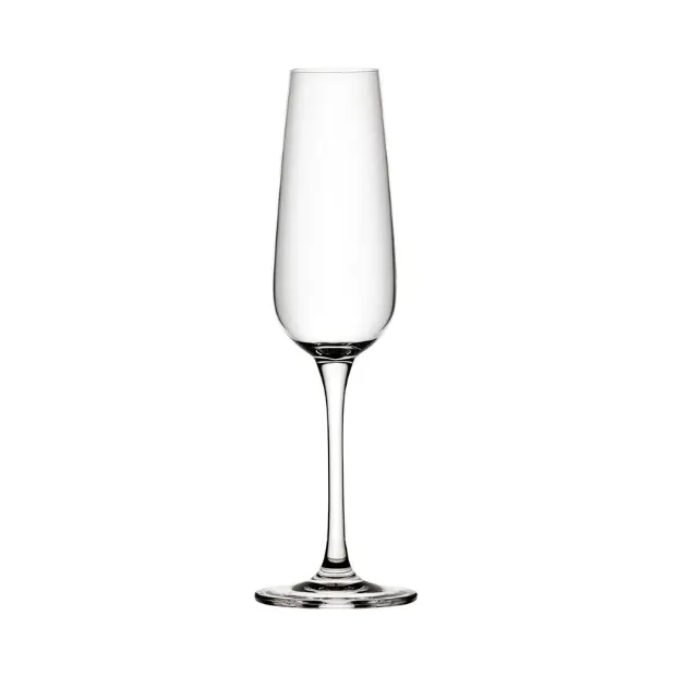 Set of six Mississippi glass champagne flutes, 210ml capacity, elegant clear glassware from Glassware UK.