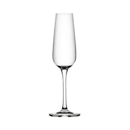 Set of six Mississippi glass champagne flutes, 210ml capacity, elegant clear glassware from Glassware UK.
