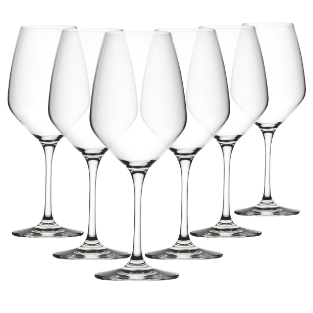 Set of six Seine wine glasses from Glassware UK, 450ml capacity, clear glass with elegant stems for red or white wine.