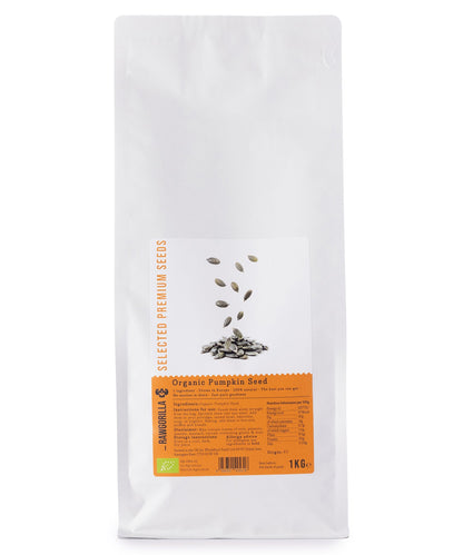 Organic pumpkin seeds by RAWGORILLA in a 1kg package, natural raw pumpkin seeds from Whole Food Earth, nuts and seeds.