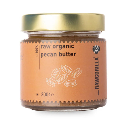Raw Organic Pecan Butter from RAWGORILLA, creamy nut butter in a jar, made with organic pecans by Whole Food Earth.
