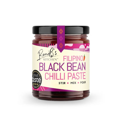 RoniBs Kitchen Filipino Black Bean Chilli Paste hot sauce, award-winning with a rich, spicy black bean chili flavor.
