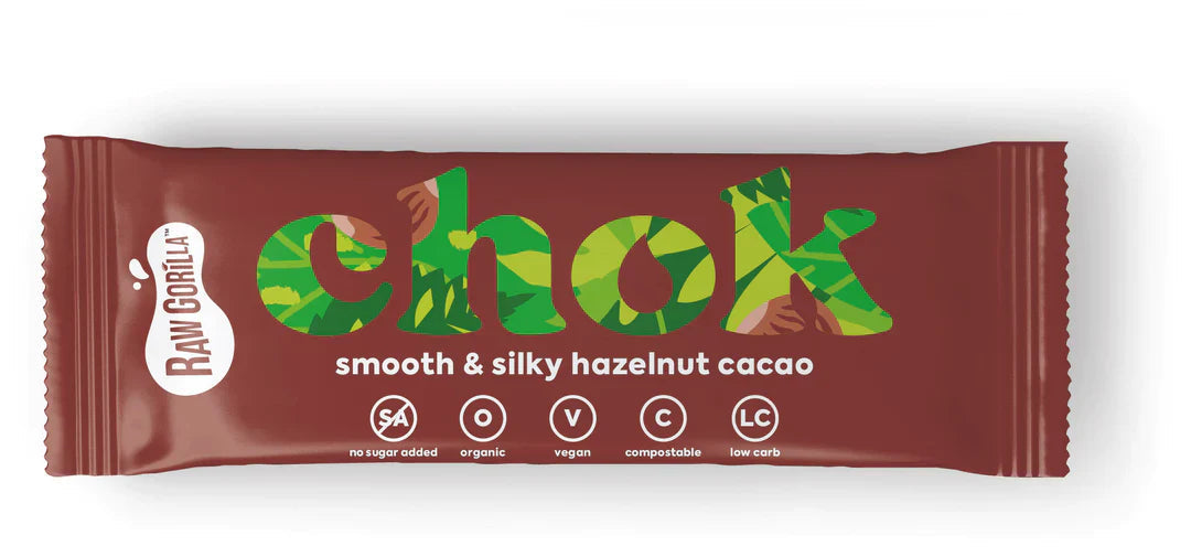 Whole Food Earth Chok Smooth & Silky Hazelnut Cacao Bar, 35g, RAWGORILLA candy and chocolate with hazelnut and cacao flavor