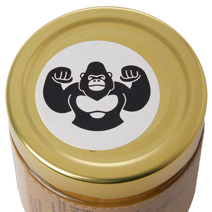 Organic toasted hazelnut butter from RawGorilla, creamy nut butter in a jar, ideal for spreading and baking.
