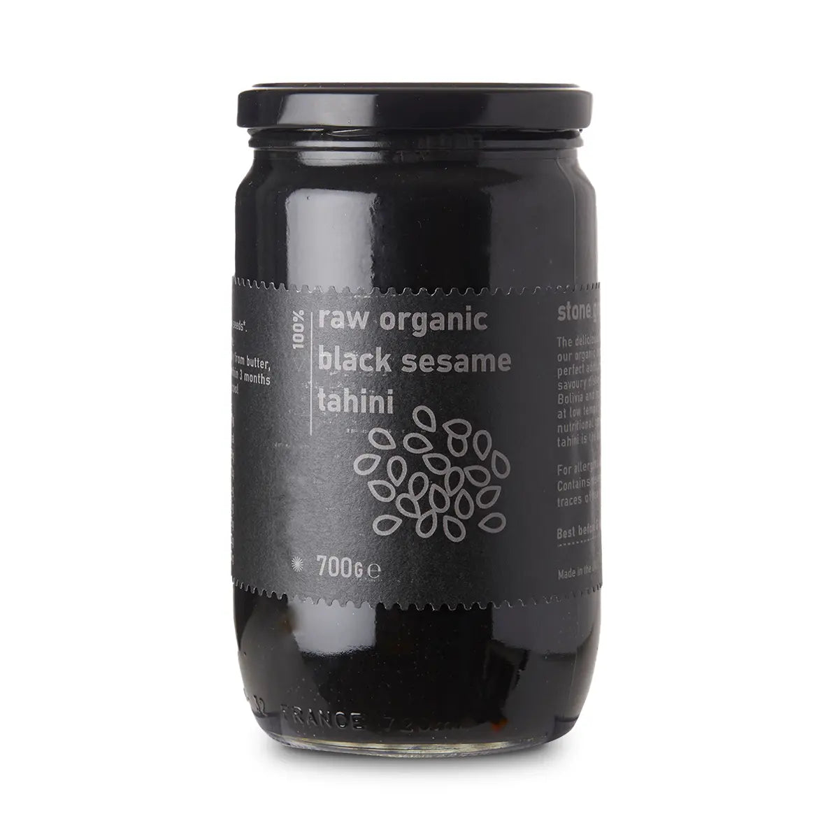 Creamy raw organic black sesame tahini by RawGorilla, a wholesome dip and spread made from natural black sesame seeds.