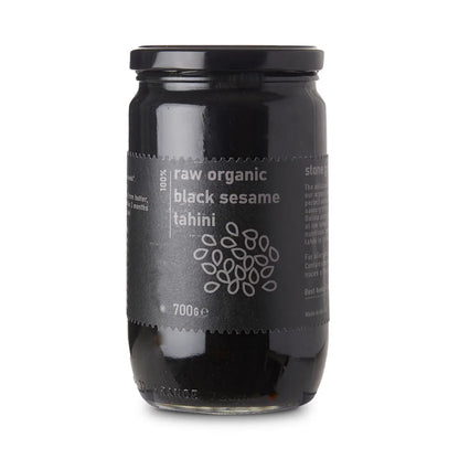 Creamy raw organic black sesame tahini by RawGorilla, a wholesome dip and spread made from natural black sesame seeds.