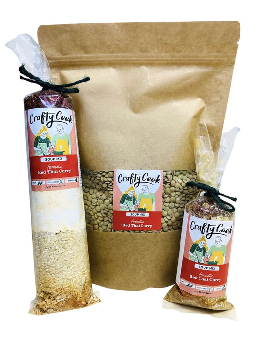 Red Thai Curry Soup Mix by Crafty Cook, gluten-free all-purpose mix with vibrant red color and Thai-inspired seasonings.