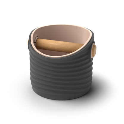 Ripple Round Espresso Knock Box | Two-Tone with Oak Bar
