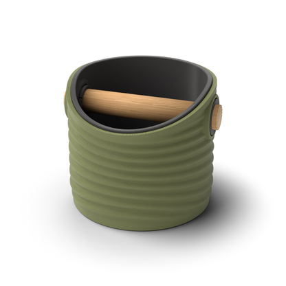 Ripple Round Espresso Knock Box | Two-Tone with Oak Bar