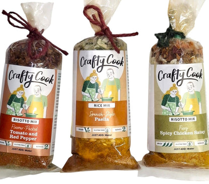 Savoury Mini cooking kits, dried meal kits for risotto from Crafty Cook by Kandy Kitchen Creations monthly subscription uni food
