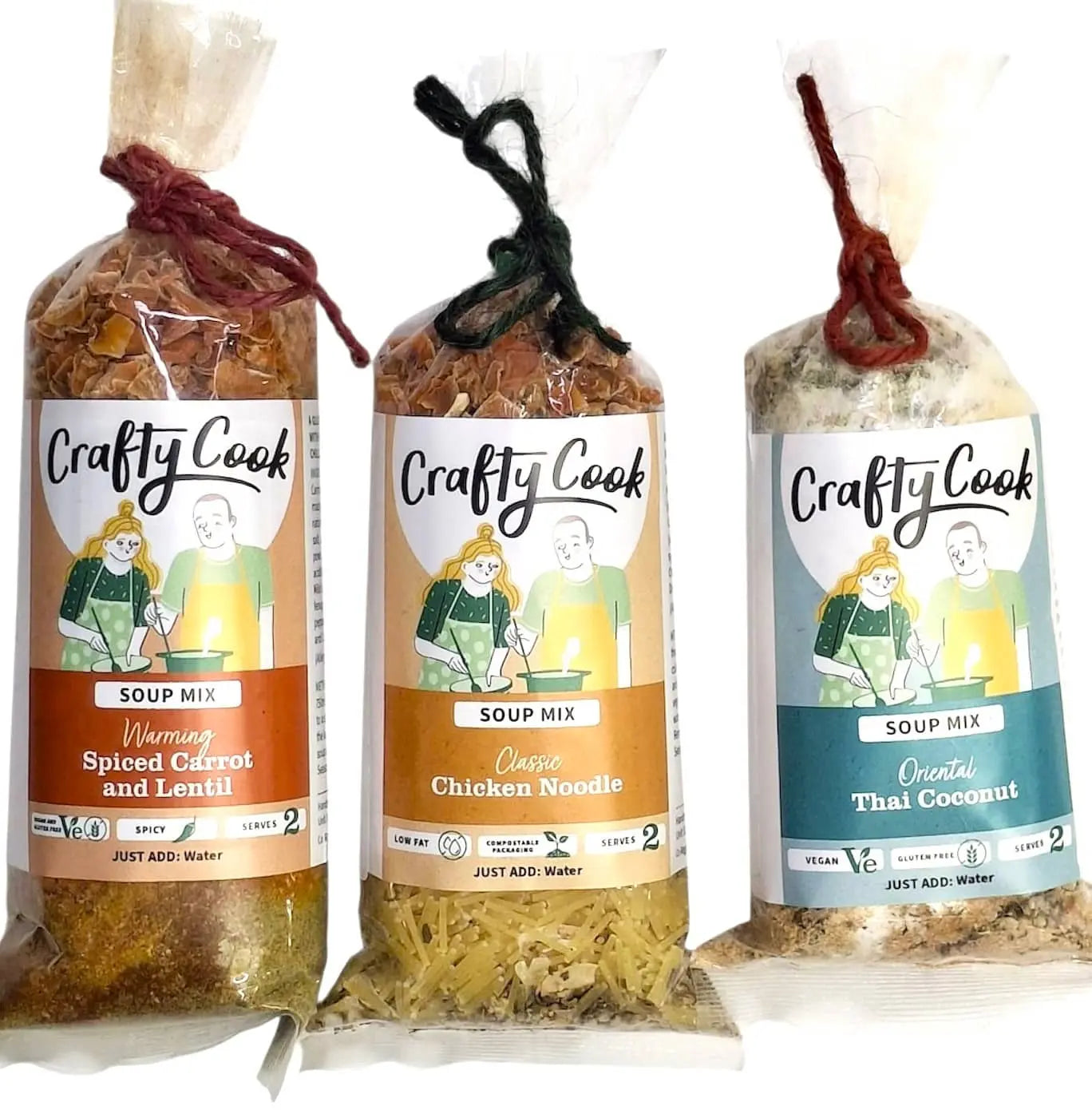 Assorted Crafty Cook Choose Your Own Savoury Mini's 3-pack with mini soup containers in a variety of flavors on a white background.