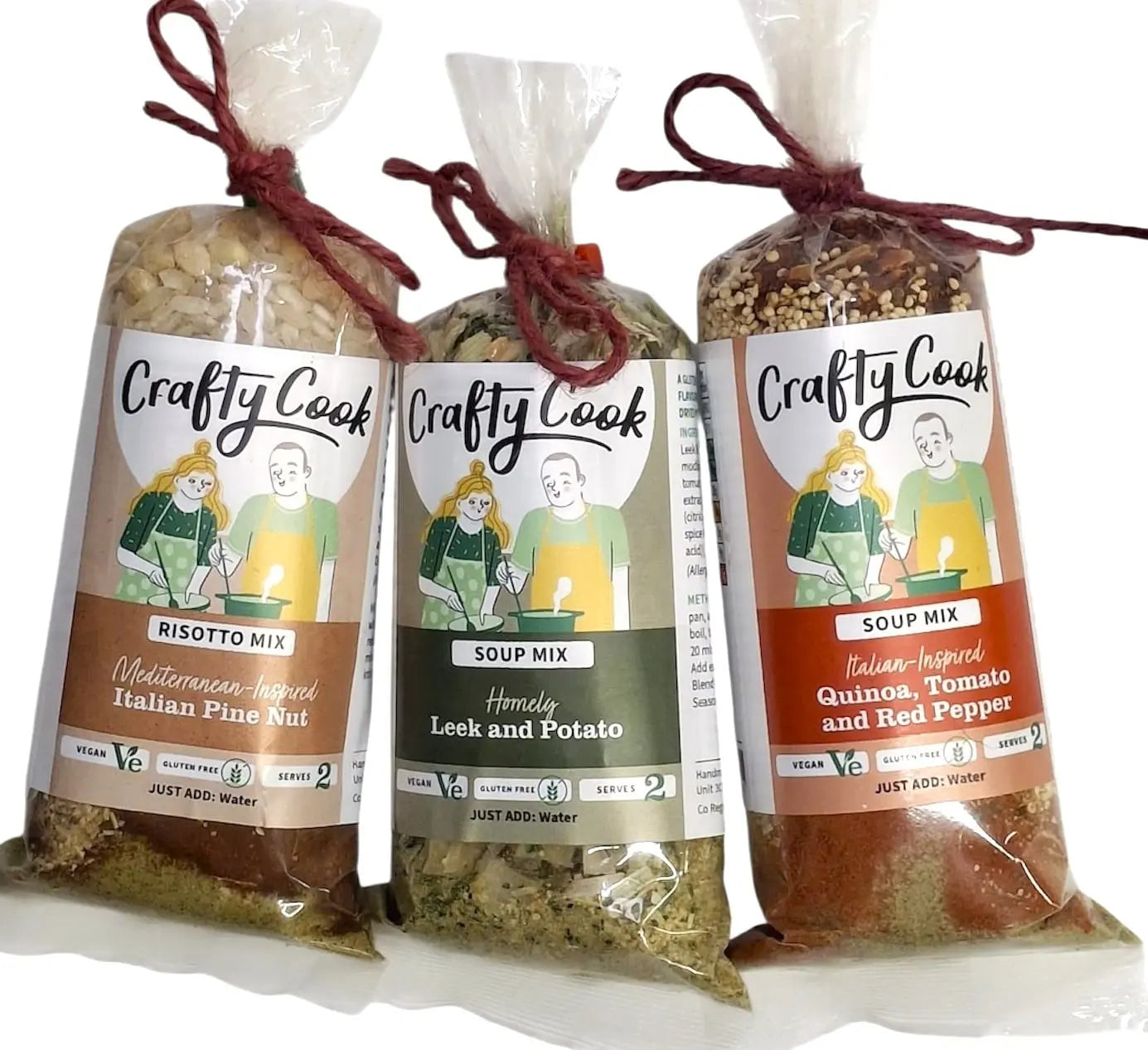 Assorted vegan savory mini snacks from Crafty Cook's Choose Your Own Savoury Mini's 3 pack, displayed in a colorful collection.