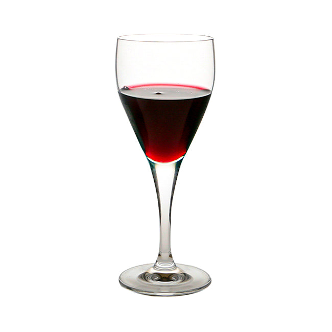 Set of six Luigi Bormioli Crystalite wine glasses, 360ml capacity, elegant clear glassware for wine drinking.