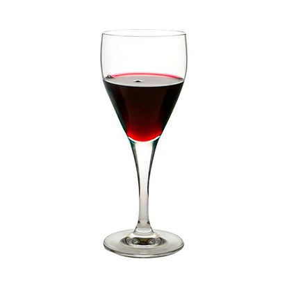 Six Luigi Bormioli Crystalite wine glasses, 360ml, with clear, elegant design, set of 6 for wine drinking.