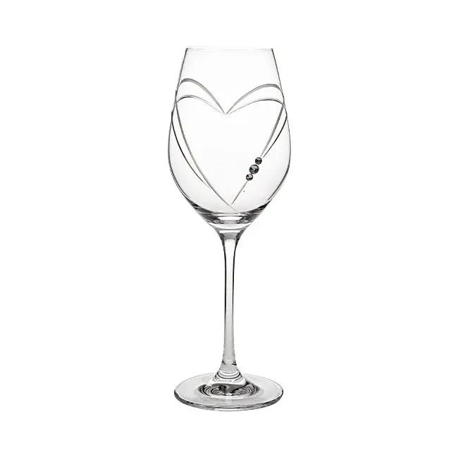 Glassware UK diamante wine glass with heart-shaped cut in a gift box, elegant wine glass for special occasions