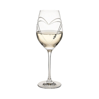 Glassware UK Diamante wine glass with heart-shaped cut design in a gift box, elegant and sparkling for special occasions.