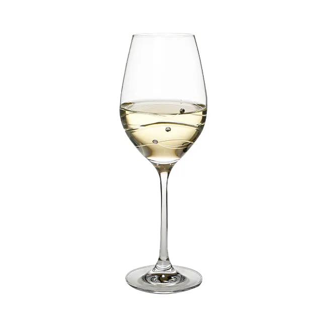 Diamante wine glass with spiral cut design from Glassware UK, showcasing sparkling crystal embellishments and elegant shape.