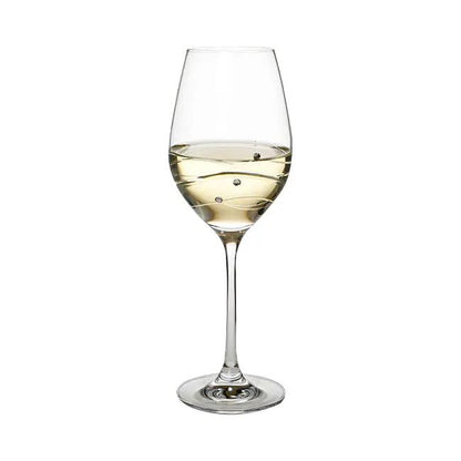 Diamante wine glass with spiral cut design from Glassware UK, showcasing sparkling crystal embellishments and elegant shape.