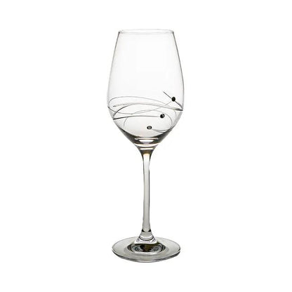 Elegant Diamante Wine Glass with Spiral Cut by Glassware UK, featuring sparkling embellishments and a sleek, clear design.