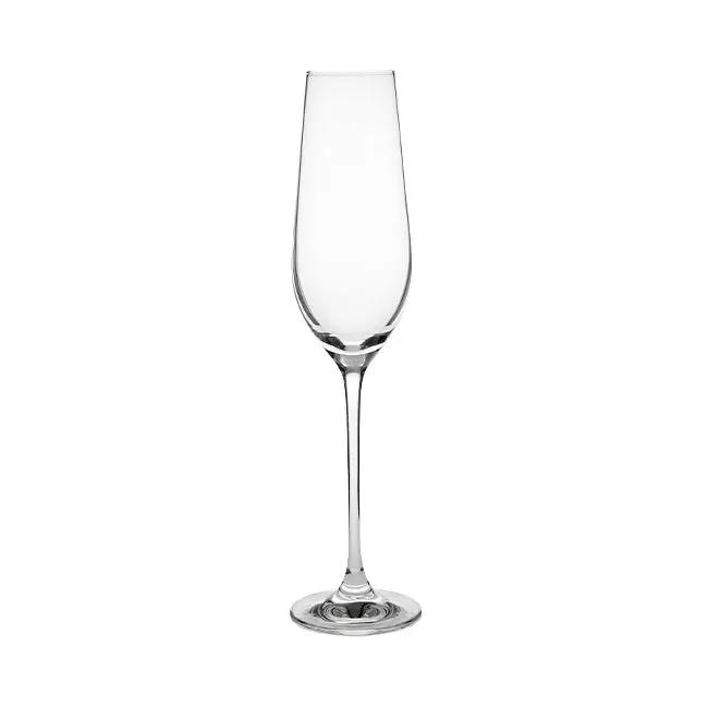 Set of six Harmony Champagne Flutes by Glassware UK, 230ml crystal-clear glassware for celebratory drinks.