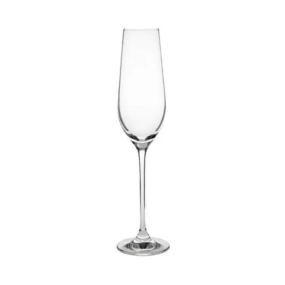 Set of six Harmony Champagne Flutes by Glassware UK, 230ml crystal-clear glassware for celebratory drinks.